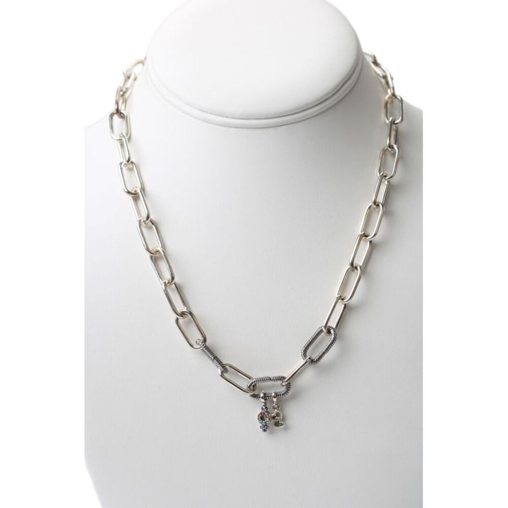 Pandora Womens 925 Silver ME Link Necklace + 2 Charms 17.5" 35.9g